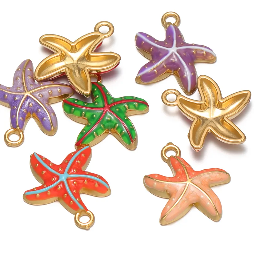 Authentic 5pcs Enamel Pink Starfish Kids Summer Cute Necklace Charms for DIY Girls Jewelry Making Bracelet Supplies