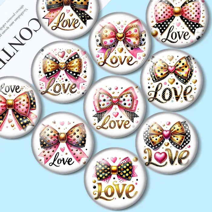 Authentic Cute Cute Bow Love Letter 12/18/20/25mm glass cabochon bracelet pendant rings for jewelry demo earrings back Making findings