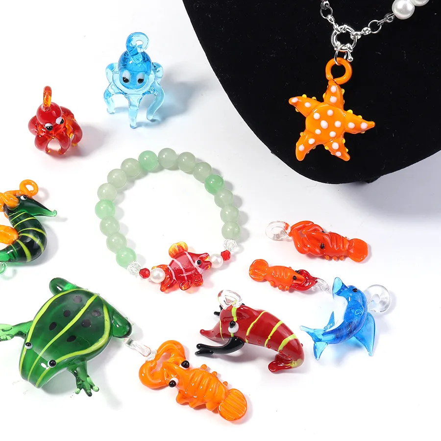 Authentic 1pcs Ocean Lampwork Pendant Simulation Cute Animals Glass Beads Charms For Jewelry Making Necklace Earrings Key Chains ﻿