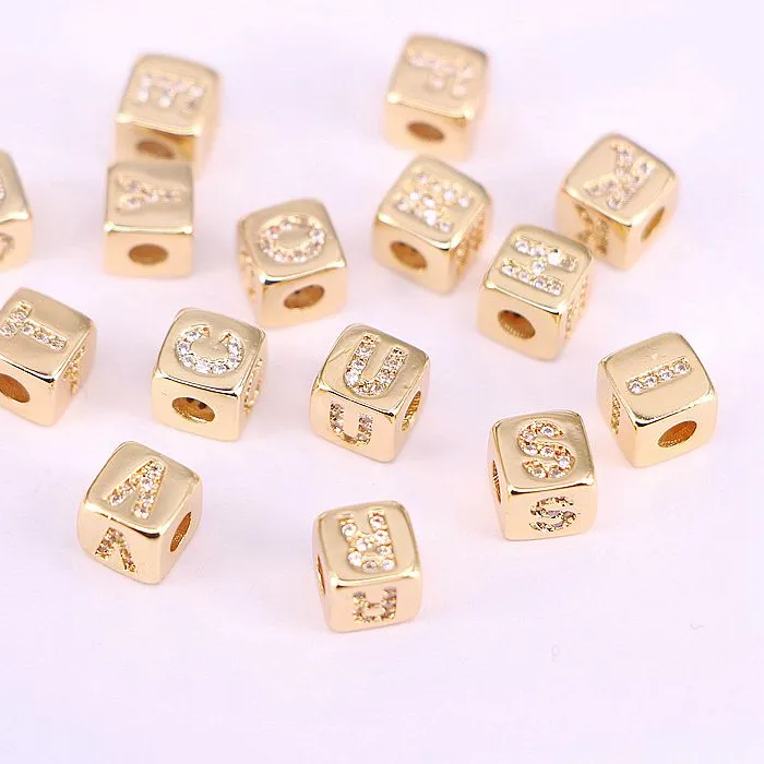 Authentic 26PCS, 6MM Micro Pave CZ Cute Square Letter Spacer Connector Beads for jewelry Making Findings Accessories