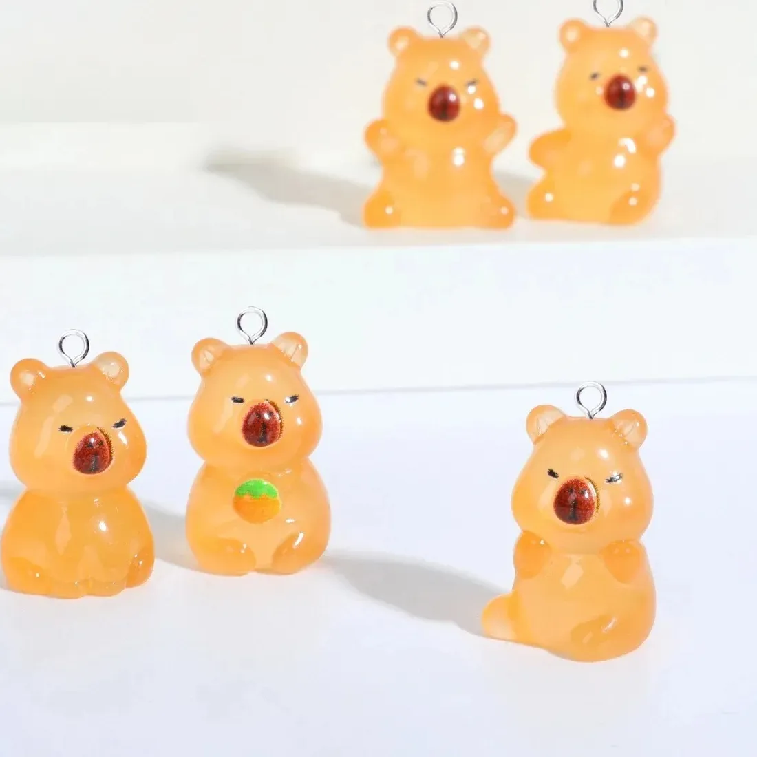 Authentic 10Pcs Kawaii Flatback Floating Resin Charms Glow In Dark Capybara Cute Animal Pendants DIY Craft Supplies