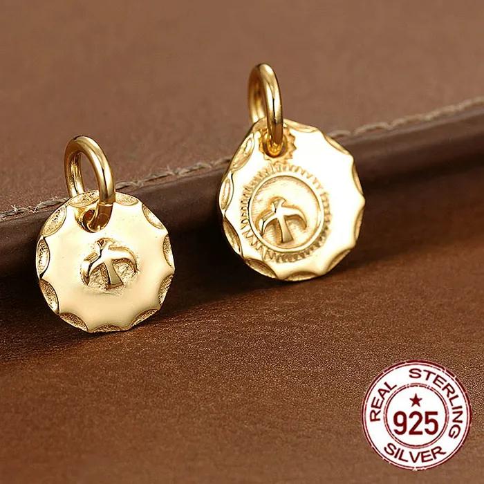 Authentic S925 sterling silver gold-plated eagle small round cake pendant with golden phoenix Round brand DIY accessories for couples