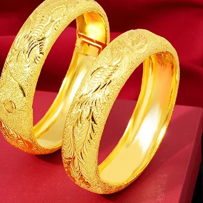 Authentic 18 K Gold Plated Double 15M Happy Dragon Phoenix Bracelet Ladies High Jewelry