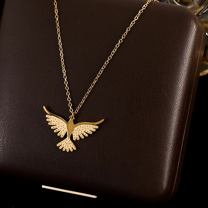 Authentic GANEMLY 316L Eagle Phoenix Pendant Necklace For Women Trendy 18K Gold Plated Neck Chain Waterproof Jewelry