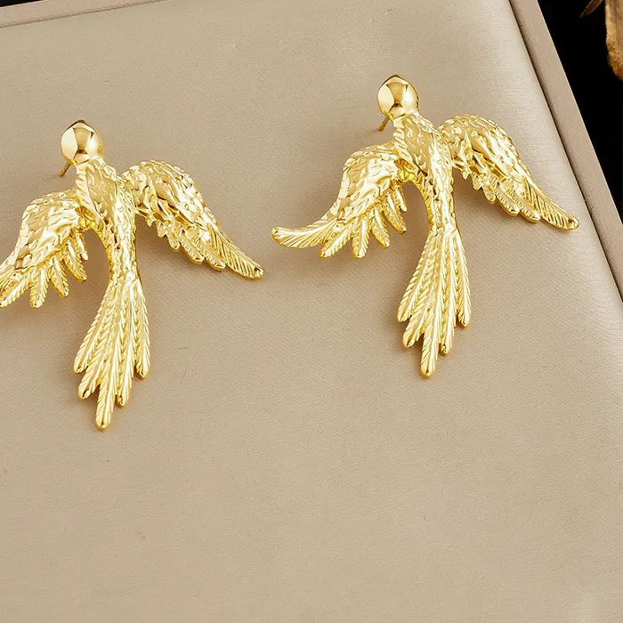 Authentic Wings of Rebirth: The Golden Phoenix 3D Aviary Talisman Earrings