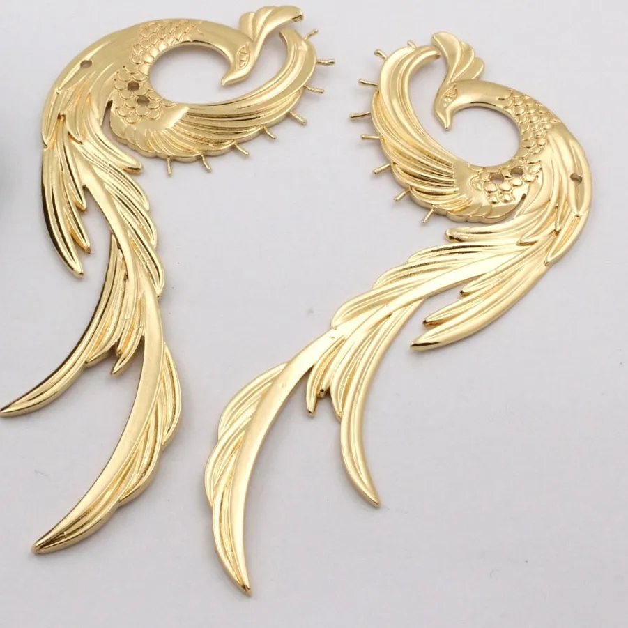 Authentic 2pair Casted Phoenix Stamping Decoration Connector for DIY Bridal Wedding Hair Jewelry Hanfu Clothing Accessories Findings