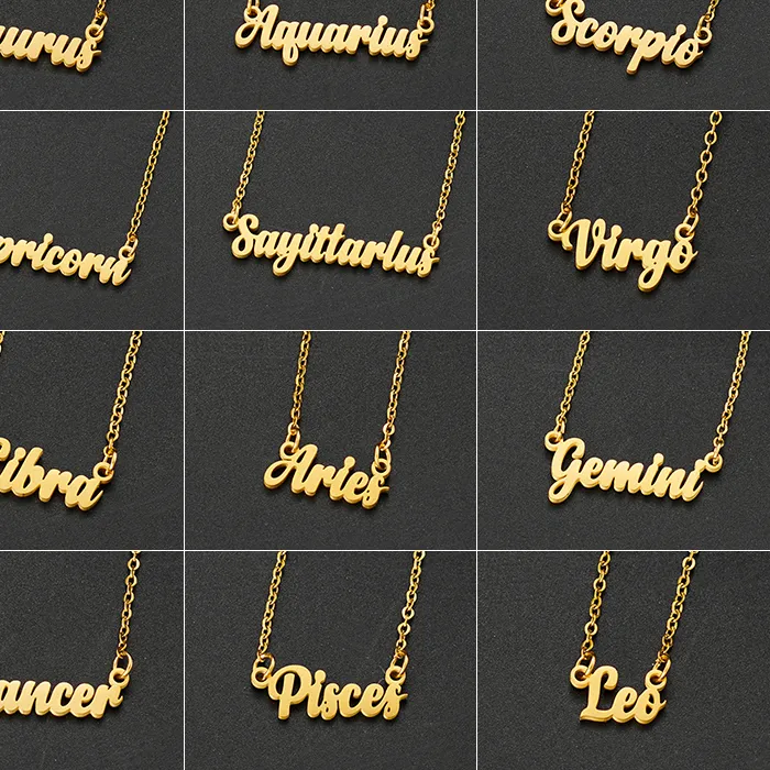 Authentic 12 Zodiac Constellation Necklace Aries Gemini Aquarius Pisces Leo Pendants Necklaces Astrology Jewelry