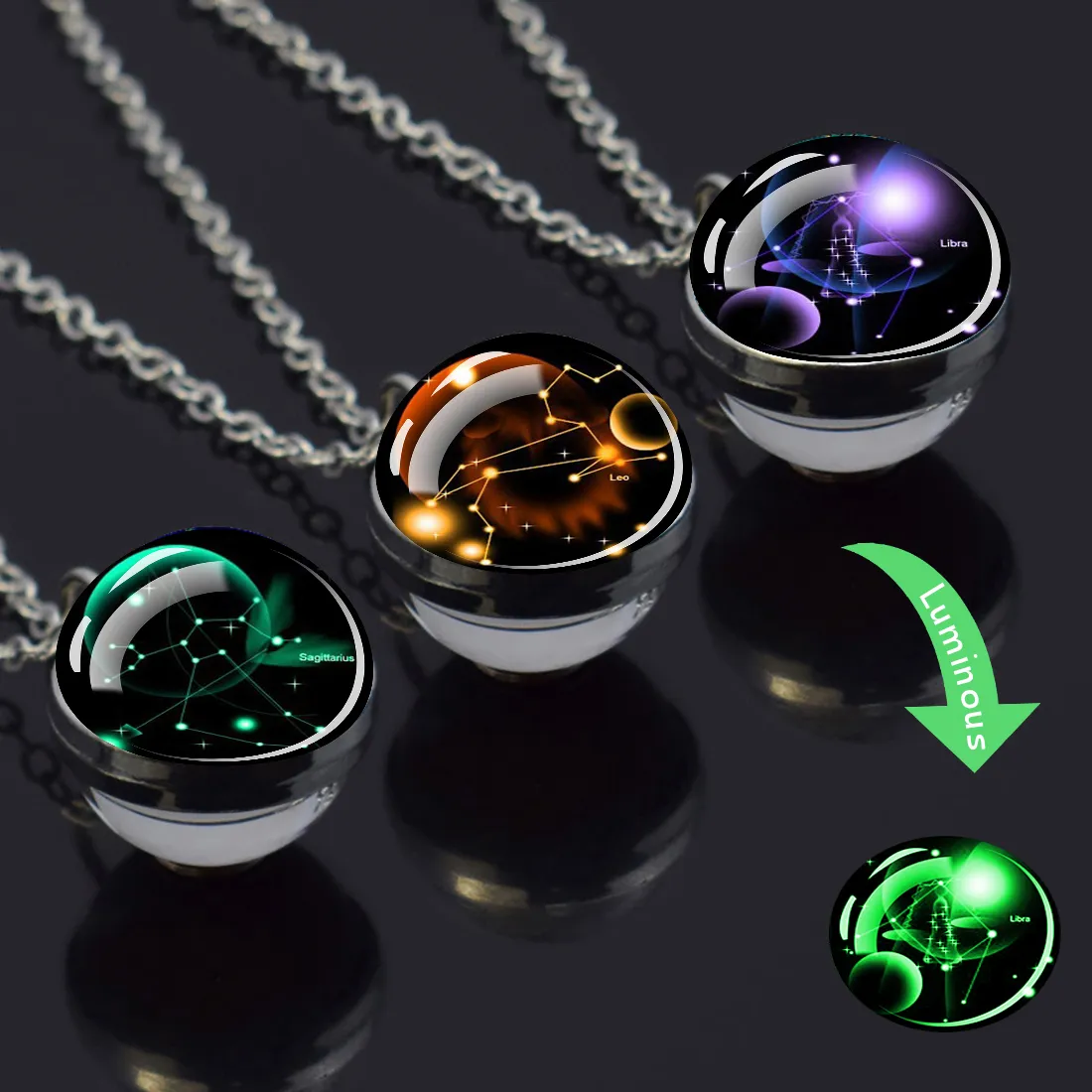 Authentic 12 Zodiac Sign Necklace Luminous Glass Ball Pendant Necklace Birthday Gift Constellation Couples Jewelry