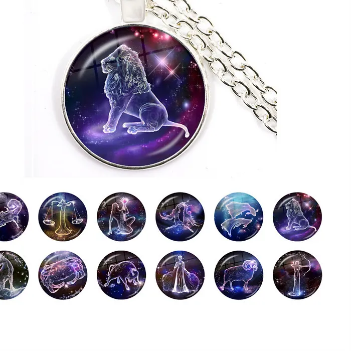 Authentic 12 Zodiac Signs Glass Cabochon Constellations Pendant Necklace Jewelry Women Men Virgo Cancer Aries Gemini Birthday