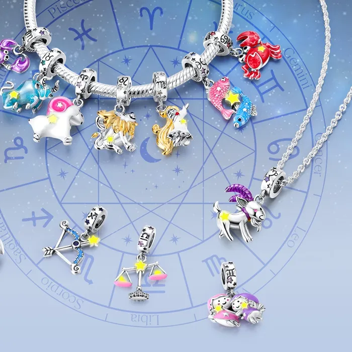 Authentic Original 925 Sterling Silver Charms Luminous Zodiac Signs Beads Pendants For Women Fit Original Bracelet Necklace DIY