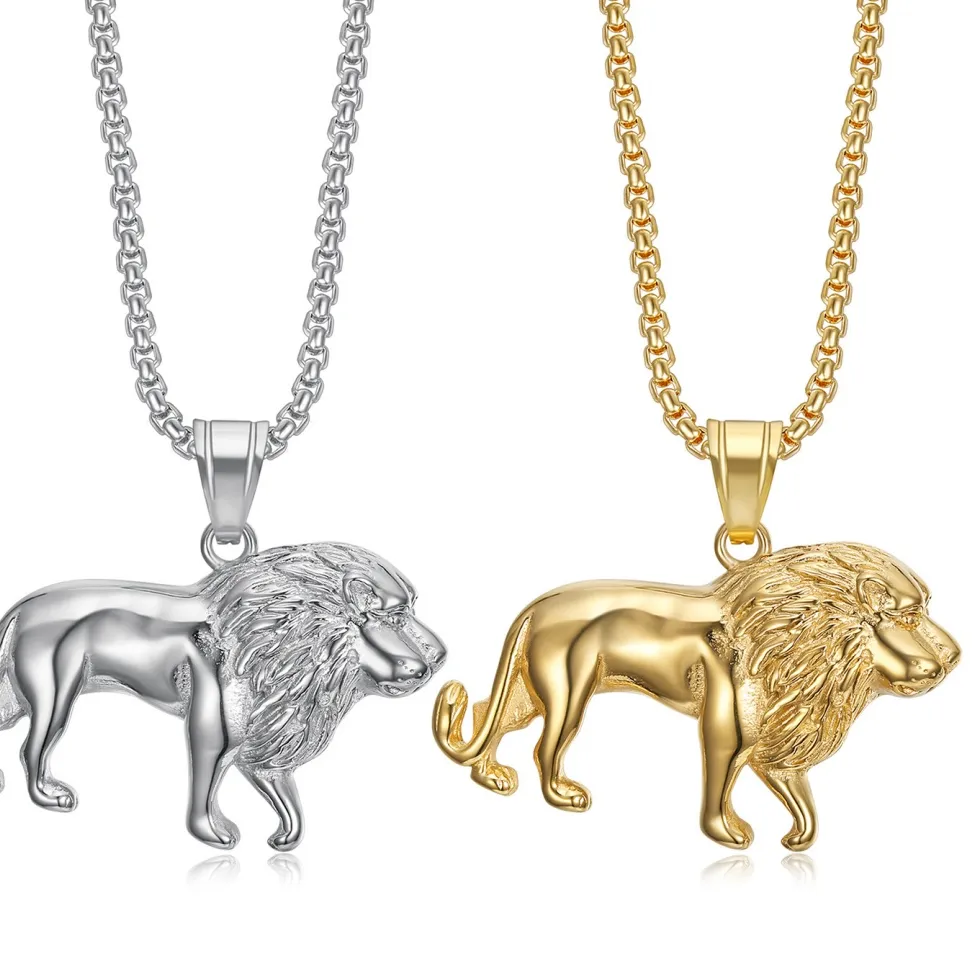 Authentic Punk Fashion Zodiac Leo Lion Pendant Gold Silver Color Titanium Stainless Steel Animal Necklace for Woman Man Cool Jewelry Gift