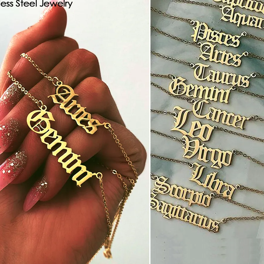 Authentic Emanco Gold Color Letter 12 Zodiac Necklace Constellation Chain Choker Necklace Jewelry