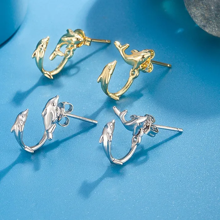 Authentic Celestial Tide Pisces Dolphin Gold-Plated Ear Adornments