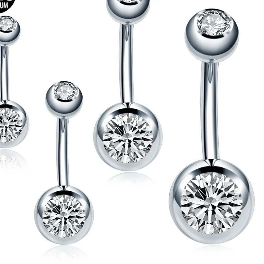 Authentic 10Pcs /Lot 14G Titanium Navel Piercing Externally Threaded Belly Button Rings Double Gem Cubic Zirconia Pircing Umbigo Jewelry