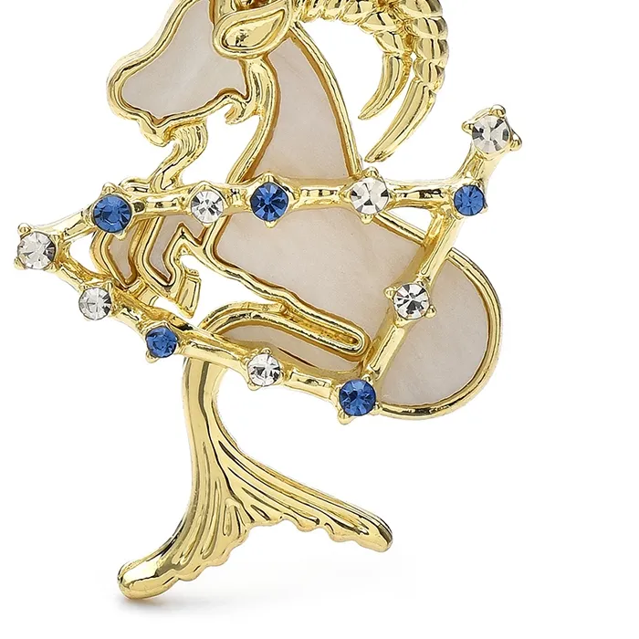 Authentic Wuli&Baby Rhinestone Star Aries Goat Brooch Pins Elegant Zodiac Jewelry Shell Animal Badge For Suit And Dress