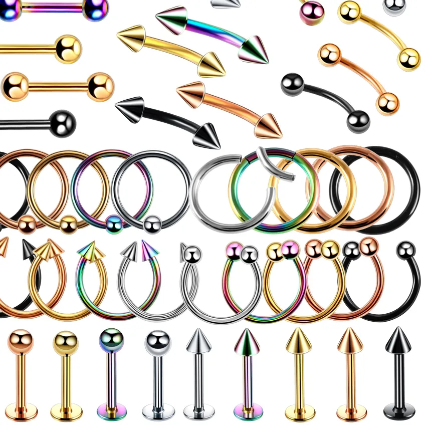 Authentic 1PC/lot 16G Steel Helix Piercing Eyebrow Lip Labret Rings Stud Earring 6/8/10mm Tragus Barbell Tongue Bar Pircing Body Jewelry