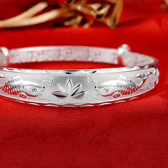 Authentic Hot classic 925 Sterling Silver Pisces play lotus bracelets Bangles for women fashion party wedding accessories jewelry gifts