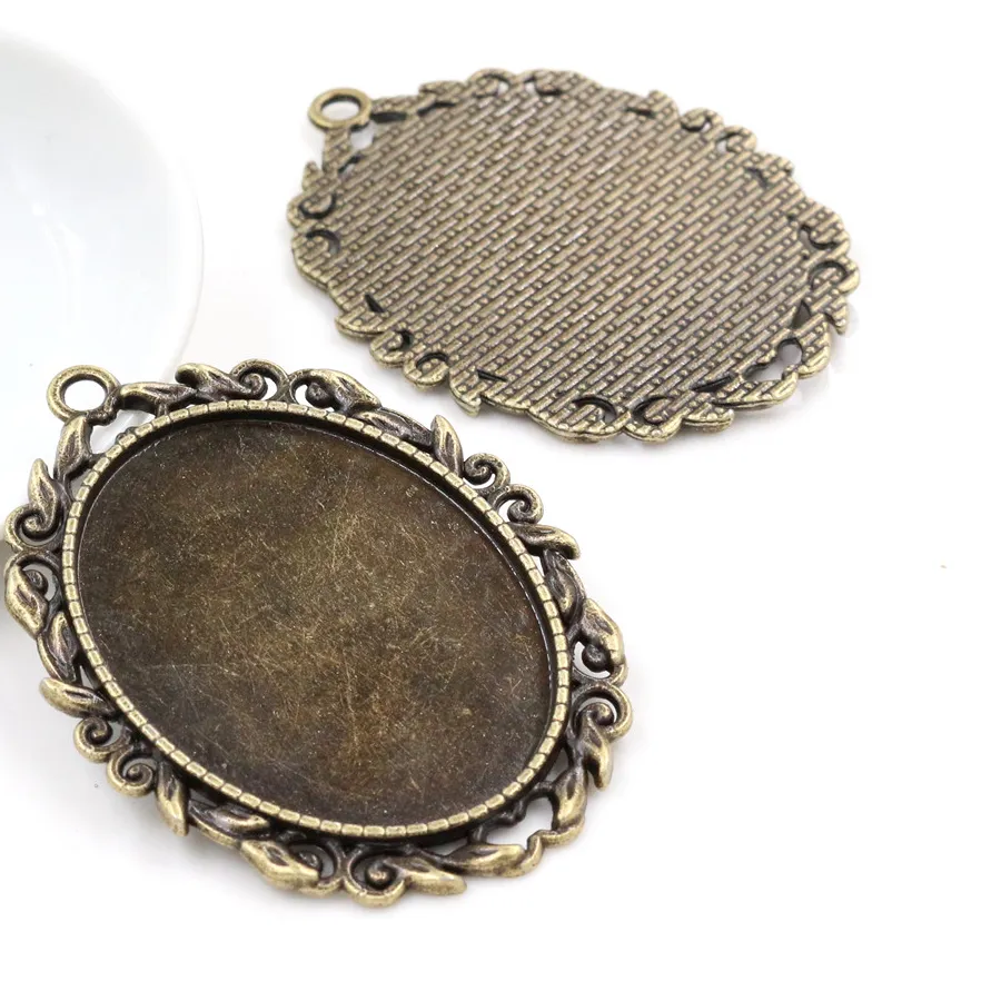 Authentic New Fashion  5pcs 30x40mm Inner Size Antique Bronze Flowers Style Cabochon Base Setting Charms Pendant (B1-05)