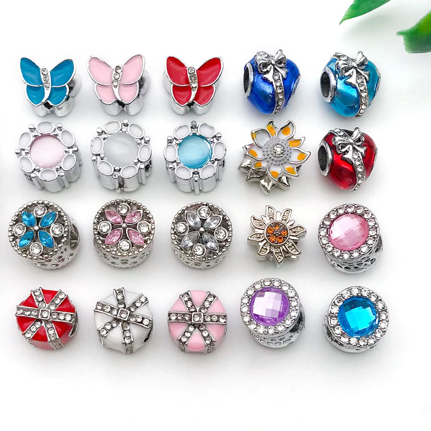 Authentic 5/20pcs Panjia Bracelet DIY with Beads, Heart, Butterfly, Snowflake, Cat's Eye Stone Charms for Women.