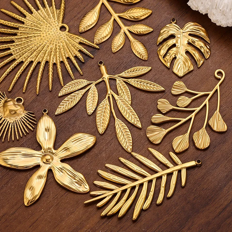 Authentic 5PCS Large Leaf Flower Charms for Women Jewelry Making Pendants Necklace Plant Charms Connector Craft Supplies