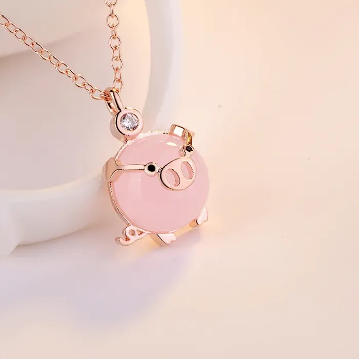 Authentic The Celestial Blossom Talisman: Natural Pink Chalcedony Pig Amulet
