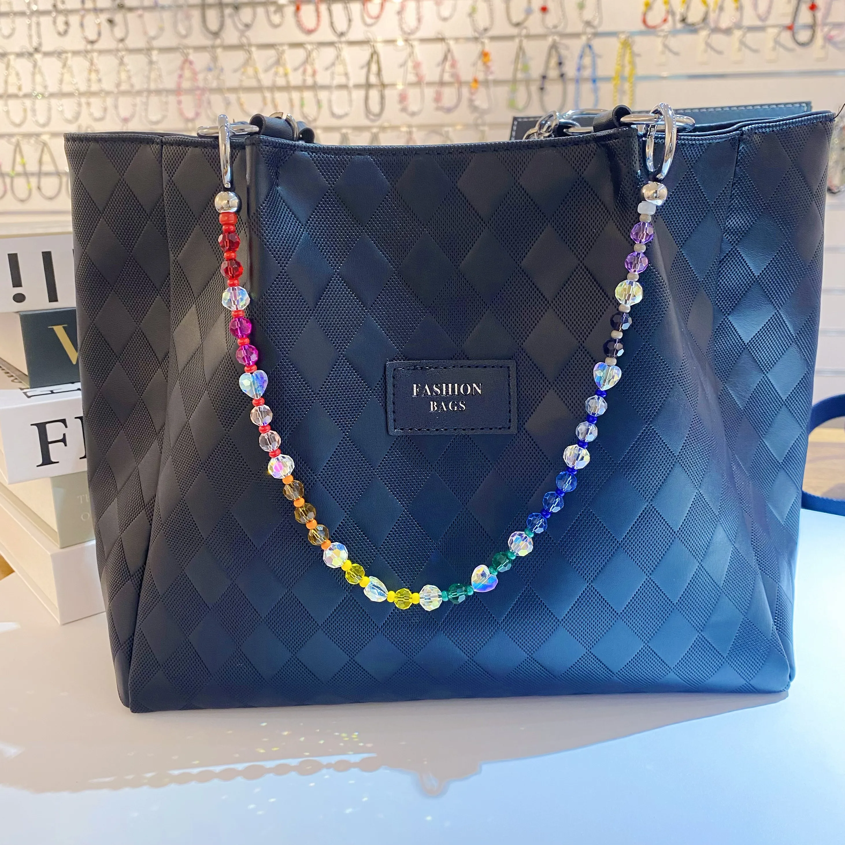 Authentic HERLOOK Bag Charms for Women Y2K Accesories Colorful Crystal Clear Beads Bag Charm Chain Ladies Jewelry