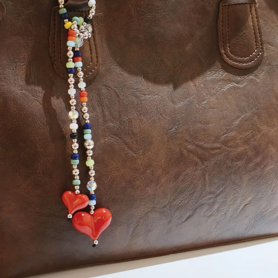 Authentic Herlook Heart Bag Charms Colorful Beads Chain Bag Y2K Accessories Jewelry