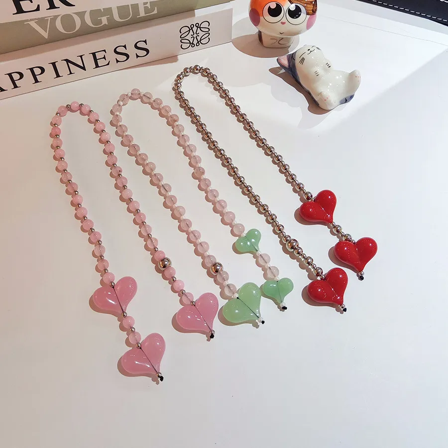 Authentic HERLOOK Big Love Heart Bag Charms Natural Stone Beads Chain Bag Charm for Women Gifts Trendy Y2K Accesories Ladies Jewelry