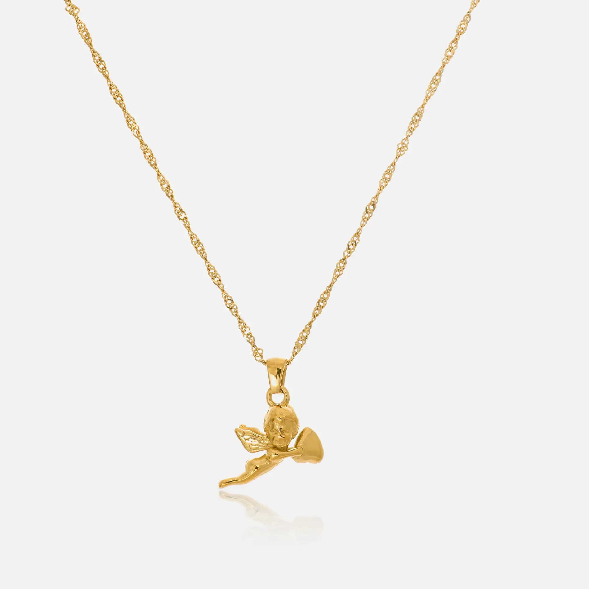 Authentic DASEIN Vintage Cupid Angel Pendant Necklace Stainless Steel Wave Chain 18k Gold Plated Couple Jewelry Valentine's Day Gift