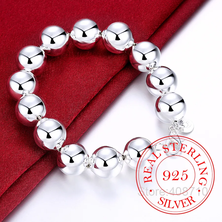 Authentic High Quality 925 Sterling Silver Lucky Round Prayer Beads Bracelets & Bangles Pulseras For Men and Women Fine Jewelry