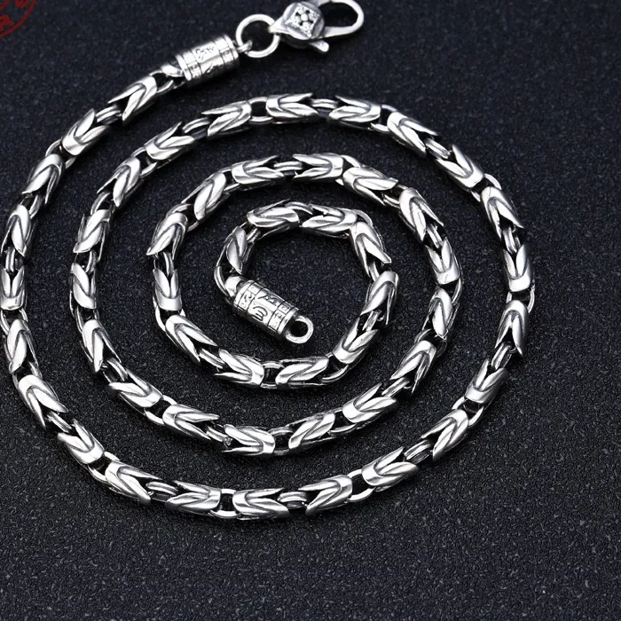 Authentic 100% Pure S925 Silver Jewelry Retro 6MM Thick Six-Character Mantra Trendy Personality Man Necklaces