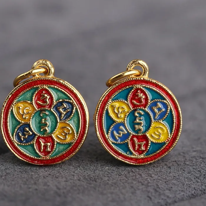 Authentic 925 Silver Enamel Tibetan Six Words Proverb Amulet Buddhist OM Mantra Charm