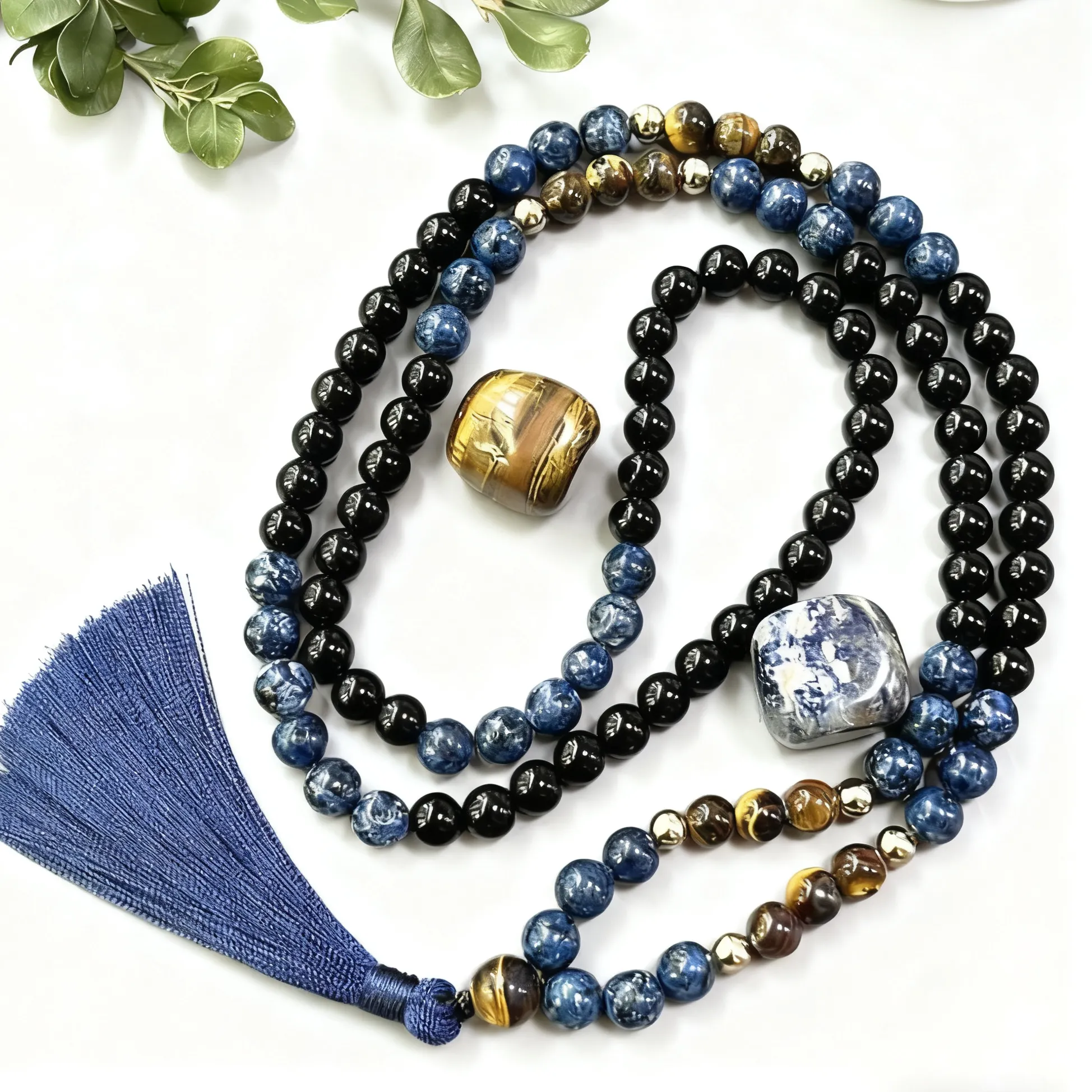 Authentic The Weaver of Shadows and Light: Tiger Eye and Onyx Mala of Inner Stillness
