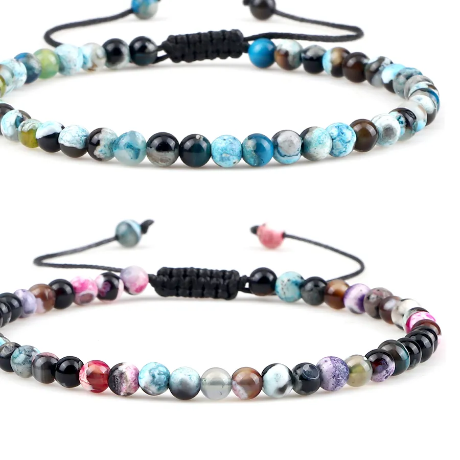 Authentic 4mm Natural Mini Beads Bracelets for Women Men Round Agates Onyx Stone Yoga Braided Bracelet Elastic Charm Bangle Prayer Jewelry