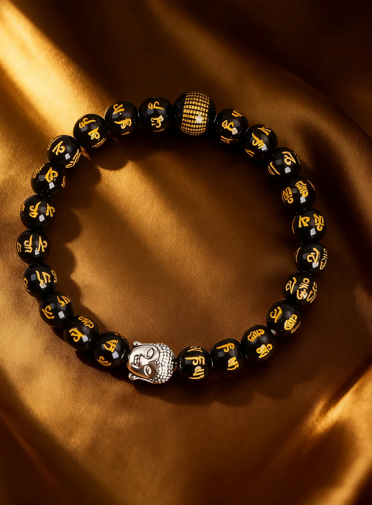 Authentic Mystical Onyx Bracelet of Protection: Buddha's Heart Sutra Embodied