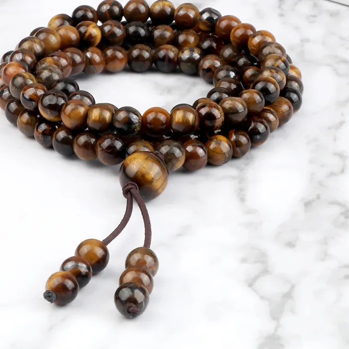 Authentic Charm Tiger Eye Stone Bracelets 6mm 108 Prayer Beads Necklace Mala Fashion Jewelry Buddhist Lucky Bangle Gift for Men Women Yoga