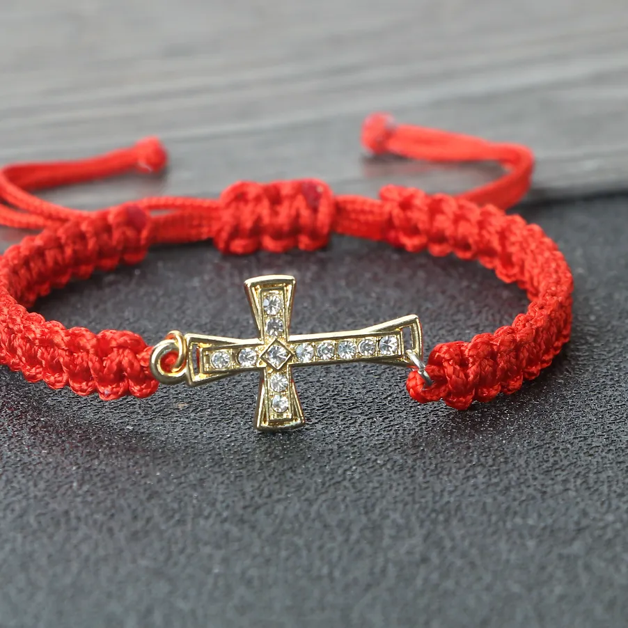 Authentic Crimson Thread Crystal Cross Bracelet – Sacred Healing Amulet