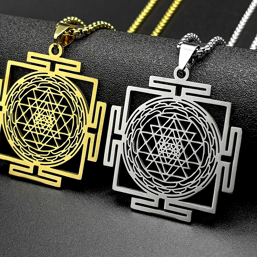 Authentic Yoga Hindu Sri Yantra Mandala Pendant Necklace for Women Men Sacred Geometry Tantra Meditation Chain Jewelry