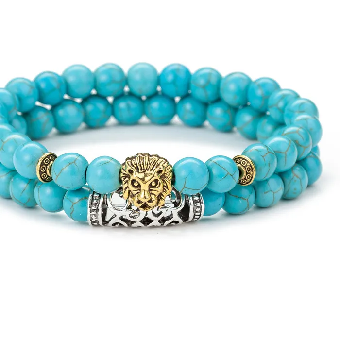 Authentic 2Pcs/Set Natural Stone 8mm Beads Lion Animal Bracelets Energy Bracelet Prayer Yoga Jewelry