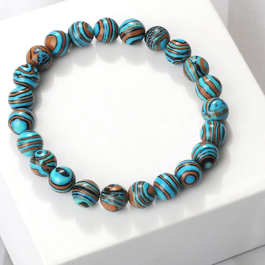 Authentic New Blue Malachite Natural Stone Bracelets Women Men Chakra Prayer Mala Buddhist Beads Bracelet Bangle Yoga Strand Charm Jewelry