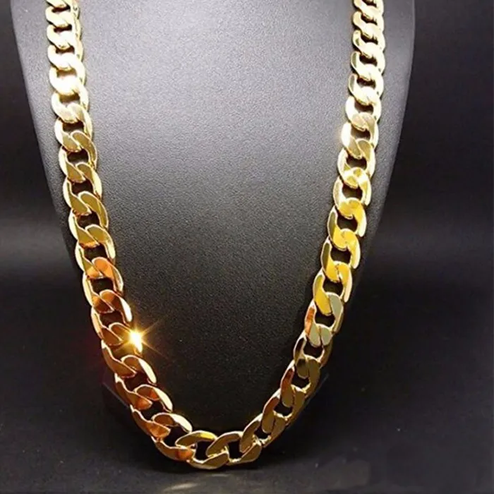 Authentic Pure Gold Color Men's Cuban Chain Necklace Jewelry,Plated 24k Gold 10mm Heavry Link Chain Necklace for Men 55/60/65/70CM Long