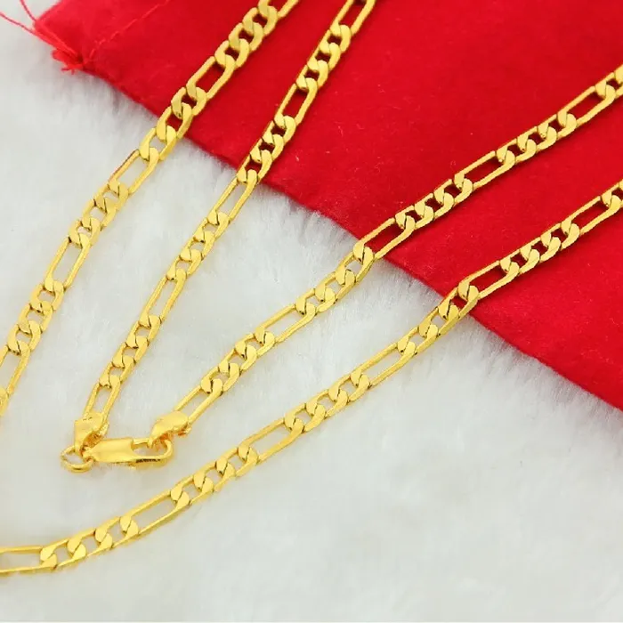 Authentic Hip Hop 24K Gold Color Necklace Real Gold 4MM50/55/60/65/70/75CM Ferrero Men's Necklace