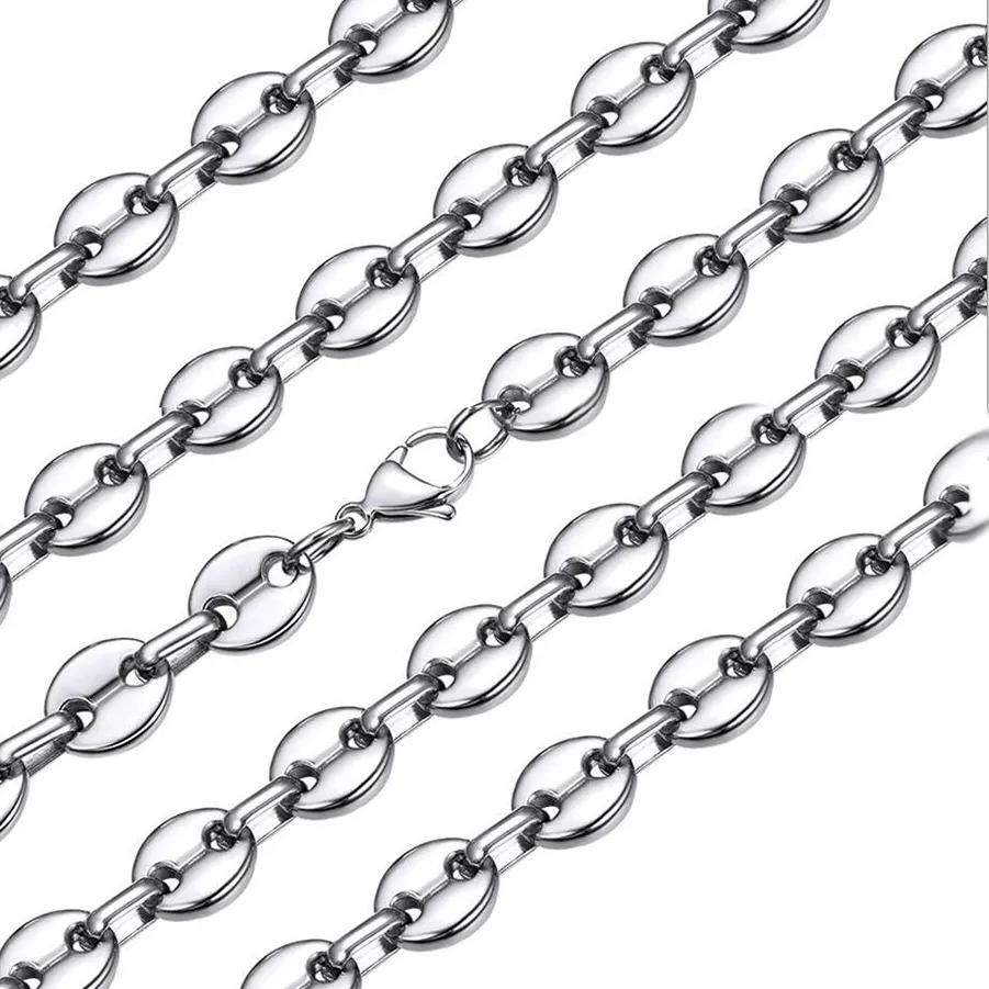 Authentic 1Pcs Coffee Beans Link Chain 5MM Necklaces For Men Women Rope Link Chain Necklaces Hip Hop Jewelry