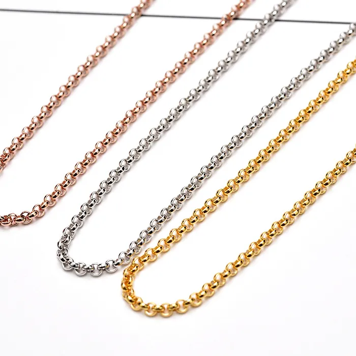 Authentic 925 Sterling Silver Necklace Rolo Chain Golden Platinum Rose Gold Color Length 40 45 50 55 60 65 70 80 CM Wide 2.5 MM Man Women