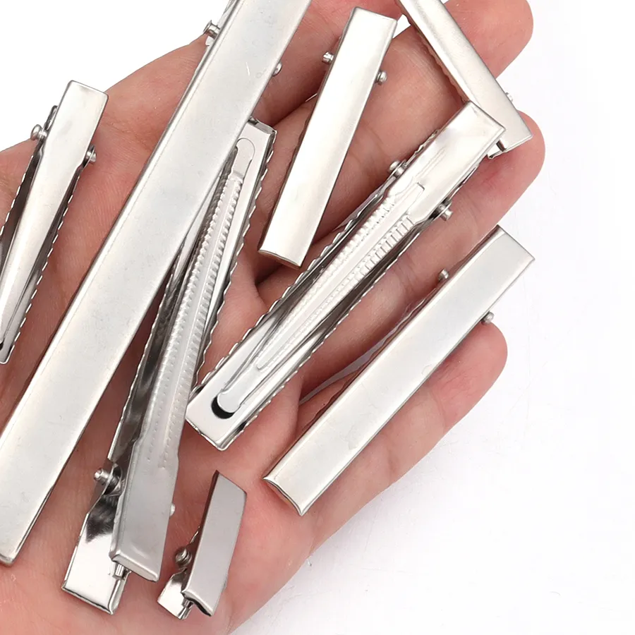 Authentic 20-50pcs 20/32/40/45/55/65/75/98mm Metal Flat Single Prong Alligator Hairpin Clip Base DIY Hair Clip Jewelry Making Accessories