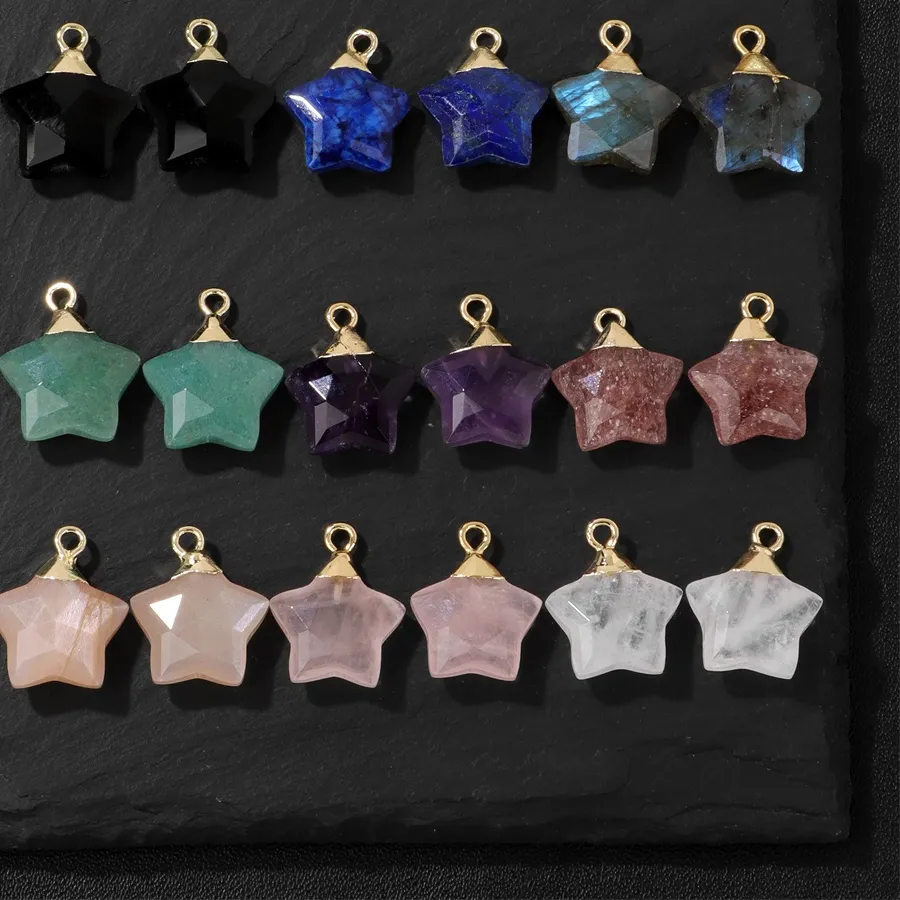 Authentic 2Pcs Star Shape Stone Pendant 15mm Natural Quartz Crystal Jades Charms For Jewelry Making Necklace DIY Bracelet Craft Earrings