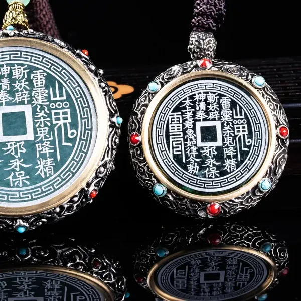 Authentic Natural Emerald Burmese A Emerald Jade Blue Water Mountain Ghost Coin Pendant Amulets Jewelry Gifts Certificate Sweater Chain