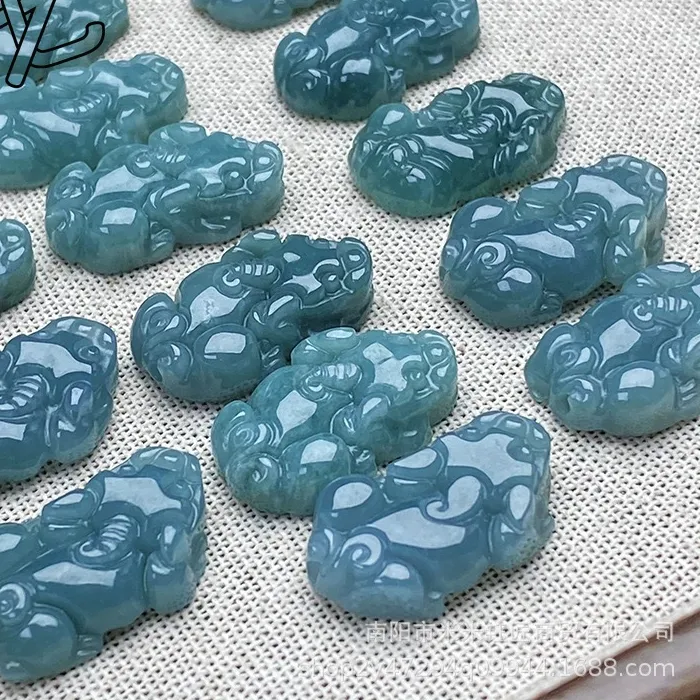 Authentic 5pc Burmese Emerald Jade Blue Water Money Pixiu Pendant DIY Earrings Jadeite Amulets Natural Jewelry Gifts for Men Women