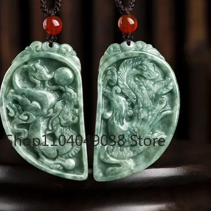 Authentic Natural A-grade Jade Pendant Dragon Phoenix Paired Couple Pendant for Men and Women High End Jewelry Jade Necklace
