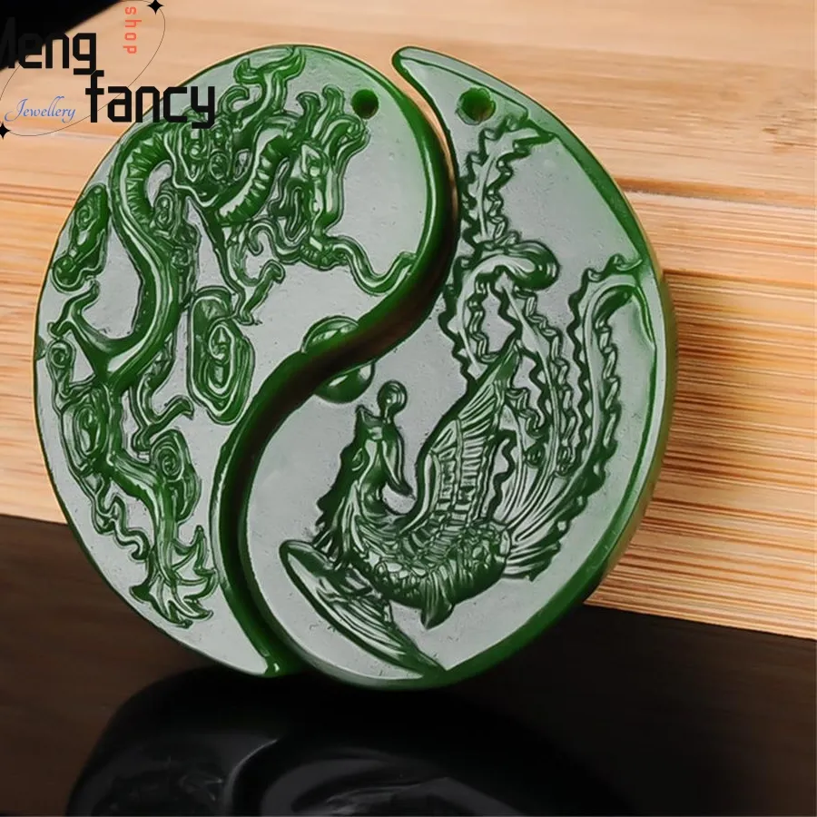 Authentic Celestial Harmony: The Dragon and Phoenix Hetian Jade Talisman